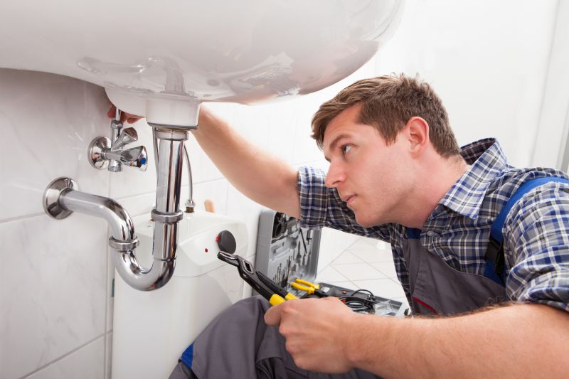 Plumber inspecting pipes